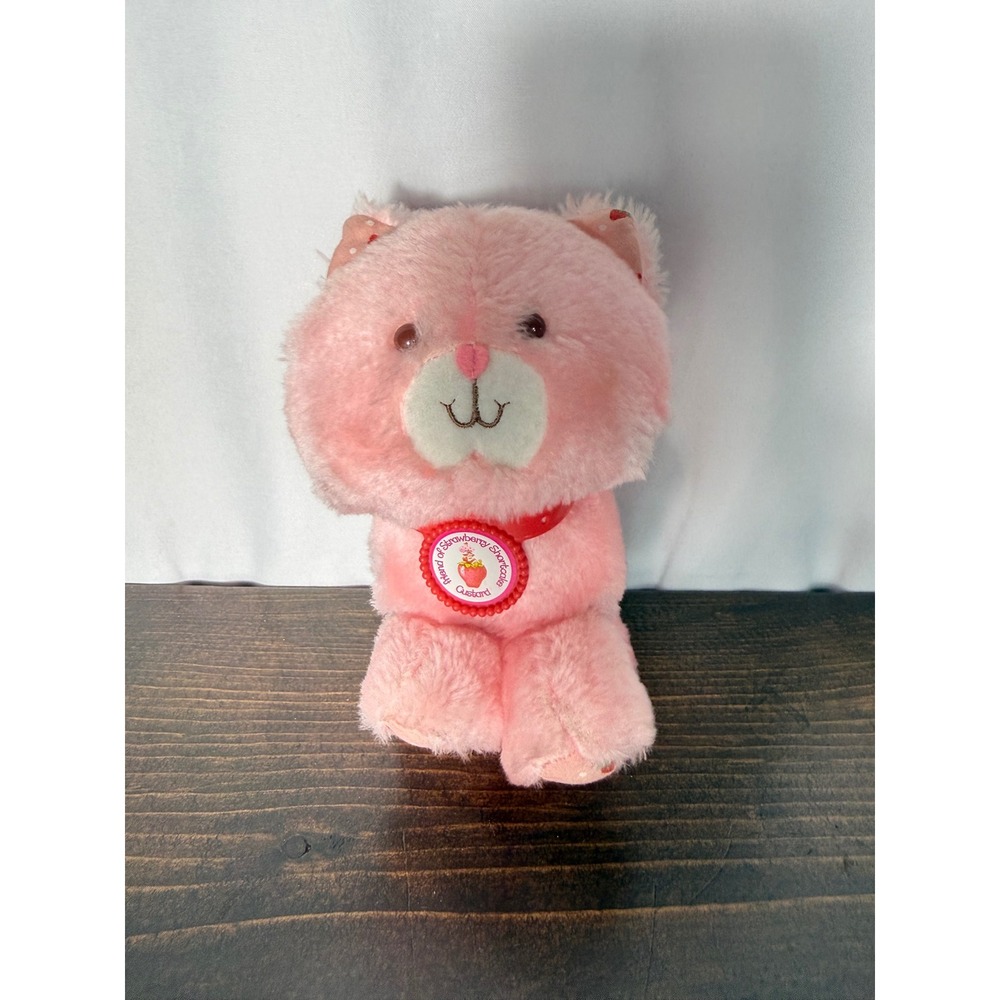 Vintage 1981 Kenner Strawberry Shortcake Custard Cat Plush Pink Kitten 44070 6"